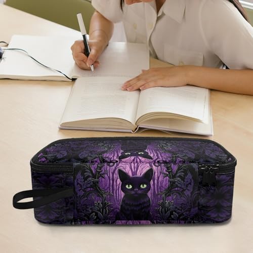 Image of Magic Cat Kids Pencil Pouch for Girls Halloweem Pencil Case,Ghost Garden Pencil Bag for Children Large Capacity Pencil Box for Boys Adults Men Pencil Organizer with Mesh Pocket