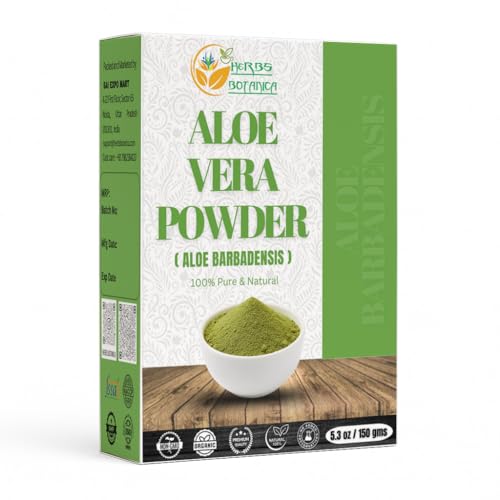 Herbs Botanica Aloe Vera Powder Organic for Hair Growth, Skincare, Haircare Organic, Moisturizing, and Soothing Aloe Barbadensis Vegan NO GMO 5.3oz /150g