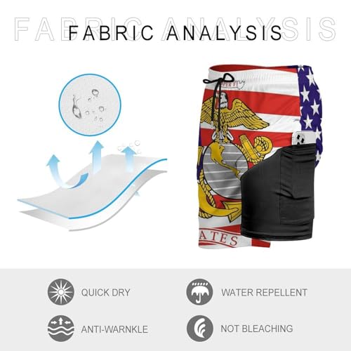 Mens Marine Corps Military Flag Swim Trunks Pockets Beach Board Shorts Drawstring Swimsuit with Mesh Lining 5