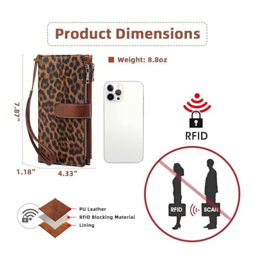 Image of Women Leather Wallet Crossbody Shoulder Bag with Double Zipper and Mobile Phone Purse with Shoulder Strap