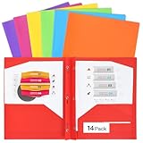 EOOUT 14 Pack Plastic File Folders, Heavy Duty Folders with Pockets, 4 Pocket Folders with 3 Prongs, for Office and School, Letter Size, 7 Assorted Colors