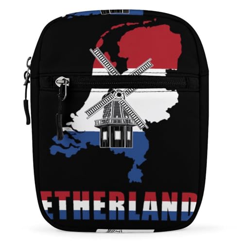 Netherlands Map Flag with Windmill Women's Cute Small Mini Crossbody Bag Top Zip Sling Square Shoulder Bags