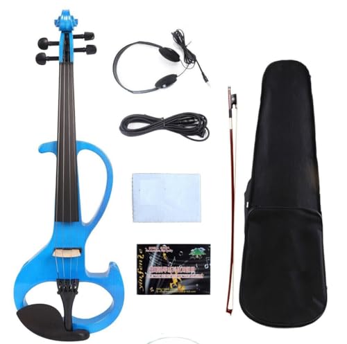 YoungMonic Full Size 4/4 Electric Violin Solid Wood Designed for Silent Practice Features Ebony Wood Fingerboard and Electric Setup for Amplified Sound (blue)