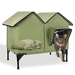Outdoor Cat House, Large Waterproof Cat Kennel with Elevated Base, Pet House for Indoor Outdoor Cats and Small Dogs, Feral Cat Shelter for Multiple Cats, Green