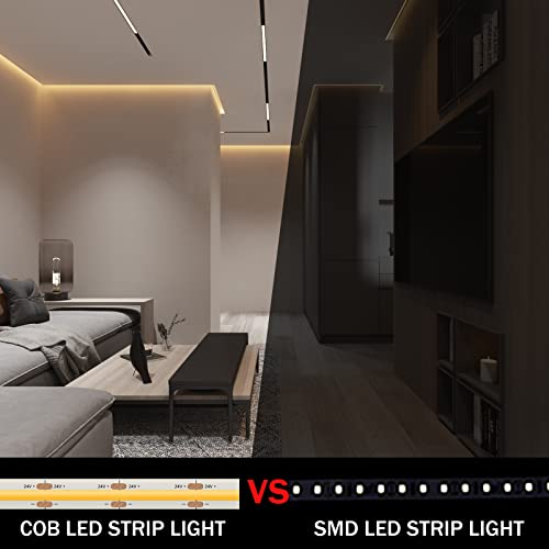 Aonxi Cob Led Strip Light Kits, 16.4Ft Warm White 3000K Led Tape Lights With Remote & Dc24V Adaptor, 2400Leds 5500Lm Cri90+ Dimmable Flexible Strip Led Light For Bedroom Cabinet Diy Lighting #TOP5