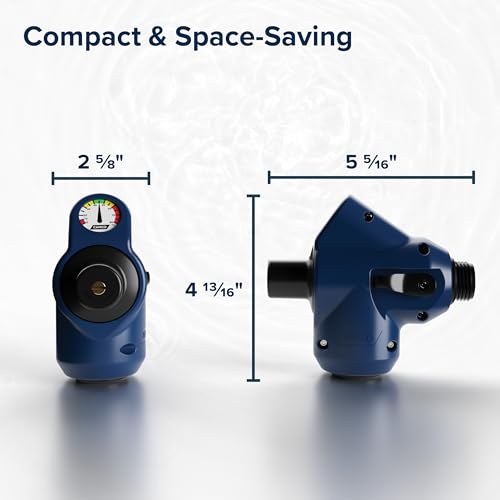 Image of Camco Tastepure 4-in-1 Adjustable RV Water Pressure Regulator - Combines a 90 RV Hose Elbow Design, Pressure Gauge, Adjustable Regulator, & Shut-Off Valve in One RV Accessory (40065)