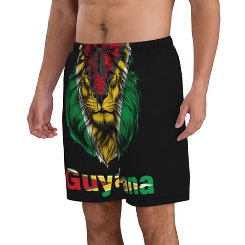 Lion Funny Guyana Flag Men's Beach Shorts Quick Dry Funny Stylish Swimwear Bathing Suits2