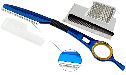 Hair Thinning Razor,Hair Styling Razor, Feather Styling Razor, Thinner Razor, Blue + 10 Spare Thinning Blades,Feather Cutting Razors,Hair Razors,Stainless Steel with free comb