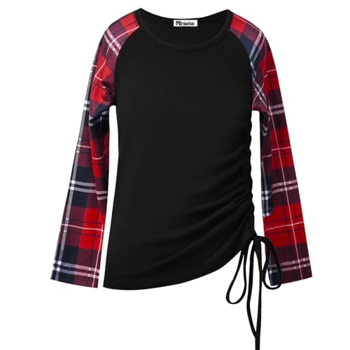 Mirawise Girls Casual Long Short Shirts Tunic Tops Tee Shirt T-Shirts Side Tie Blouse 4-13 Years