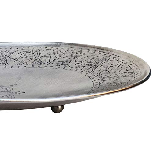 Orientalisches rundes Tablett Schale aus Metall Bombay 42cm groß Silber | Orient Dekoschale mit hoher Rand… – Bild 4