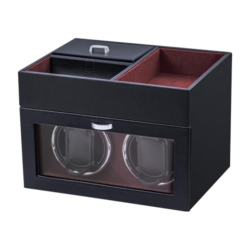Mcbazel Abridor Automático de Relojes Multifuncional para 2 Relojes, con Pantalla LED de Exhibición y Caja de Almacenamiento de Joyería con Motor Silencioso de 1 Modo de Rotación - Color Rojo Vino