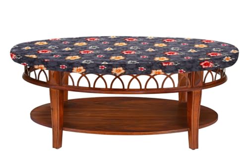 Image of The Furnishing Tree Elastic Oval Center Table Cover WxL 12x24 in Inches Polyester Floral Pattern Grey
