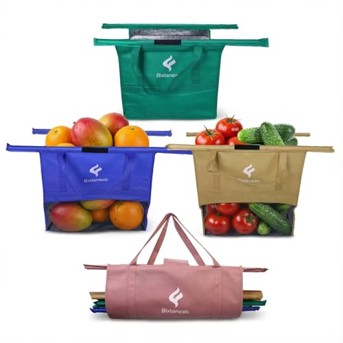 Bixtaneab Shopping Cart Bags for Groceries, 4-Pack