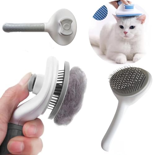 Escova Tira Pelos Autolimpante para Pets - Cerdas de Aço Inoxidáv...