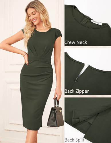 GRACE KARIN Women's Work Office Pencil Dress 2025,Business Bodycon Sheath Dress,Church Funeral Ruched Midi Dress Army Green XXL — view 4