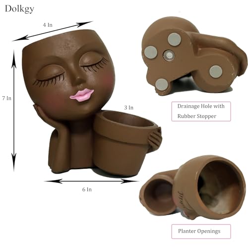Dolkgy Face Flower Pot Head Planter, Face Planter Black Woman Unique Planters for Indoor Outdoor Plants, Novelty Plant Pots Lady Head Vase with Drainage Hole for Home Garden Succulents Cactus