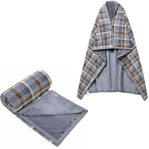 Plaid polaire à carreaux poncho femme pour bureau et maison