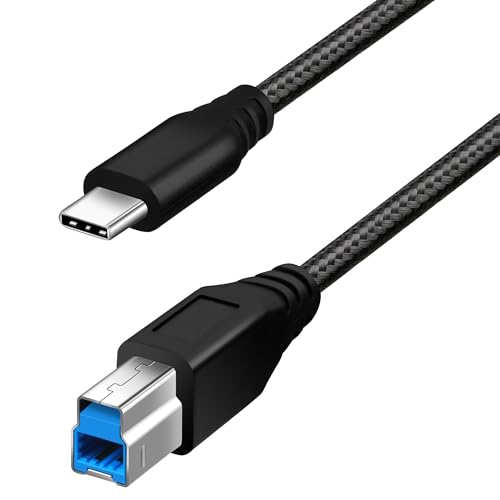 Fasgear USB C to USB B 3.0 Cable 3ft/1m: USB 3.0 Type C to Type B Printer Cable Nylon Braided Compatible with Docking Station External Hard Drivers Scanner (Black)