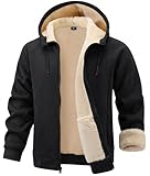 Gihuo Men's Winter Sherpa Lined Hoodie Zip Up Sweatshirt Heavyweight Warm Fleece Jacket with Pockets (Black, L)