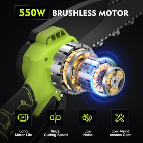 Cordless Pole Pruning Shears & Chain Saw Set, 6.4Ft Extension Pole 2*4.0 mAh Battery Rechargeable 550W Pure Copper Motor Handheld Chain Saw Trimmer for High & Low Tree Branch Cutting Trimming Pruning - Image 3