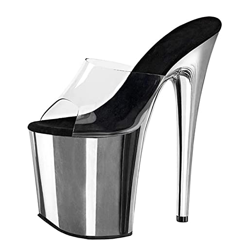 Frauen 20CM Stiletto Offene Zehensandalen High Heels Mode Klare Plateau Sandalen Sexy Hochzeit Tanzen Party Schuhe Größe 34-46,Silber,34 EU Cover