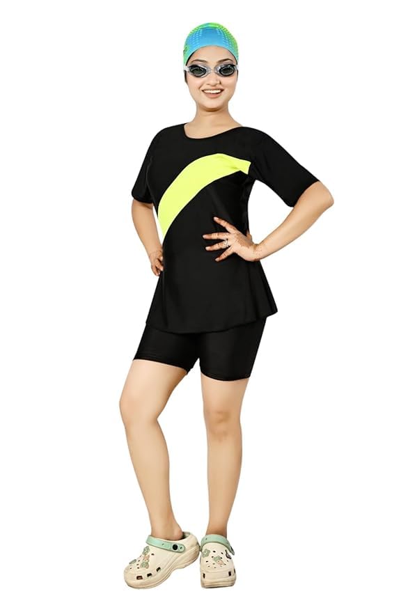 Women Frock Style with Inner Short One Piece Swimming Costume | Swimsuit for Women-(SIze-40 inch) Black-image-33