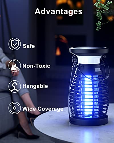 Bug Zapper For Indoor & Outdoor, 3 In 1 Solar Charging Mosquito Zapper With Usb Cable, 4200V Electric Gnat Fly Trap/Waterproof Insect Killer/High Powered Uv Light Lamp For Camping Garden (Black) #TOP7