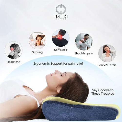 Image of Ergonomic Cervical Pillow, Contour Memory Foam for Neck and Shoulder Pain Relief, 48x30x9 cm, Breathable Soft Sleeping Cushion, Orthopedic Bedding for Side,Navy Blue Velvet Cover