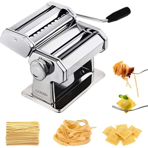 Machine à pâtes manuelle - Acier inoxydable - Double couteaux - Idée cadeau cuisine - Pour spaghetti fettuccine raviolis