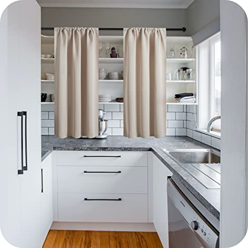 MRTREES Beige Kitchen Curtains for Windows, 2 Panels Waterproof Bathroom Curtains, Short Blackout Curtains 30x45 Inch 75x115 CM, Beige - Cosy Home Interiors MRTREES Beige Kitchen Curtains for Windows, 2 Panels Waterproof Bathroom Curtains, Short Blackout Curtains 30x45 Inch 75x115 CM, Beige - Image 2
