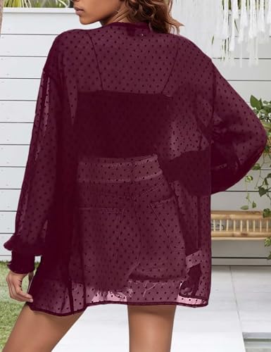 Textured Sheer Polka Dot Lightweight Open-Front Jacket for Women, Elegant and Breezy Outerwear2