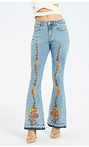 ZENTHACE Women's Embroidered Bell Bottom Jeans Stretchy Flare Denim Pants4