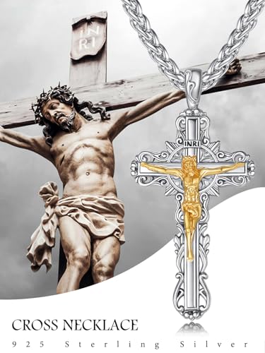 925 Sterling Silver Cross Crucifix Pendant Necklace for Men Women Saint Medal Christian Religious Necklace for Men3
