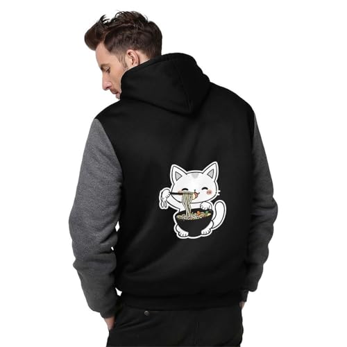 Image of Cute Cat Eating Ramen Hoodies Thick Full Zipped Jacket Graphic Hooded Sweatshirt Fleece Sweater Gray-style 2XL