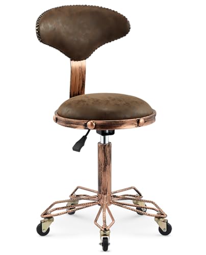 Tabouret roulant réglable avec assise pivotante rétro et structure robuste
