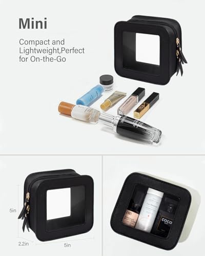 KOTORA Clear Makeup Bag Set for Women Portable Clear Make up Bag Cute Waterproof Travel Cosmetic Bag Toiletry Bag for Car Essentials Bag (Black)3