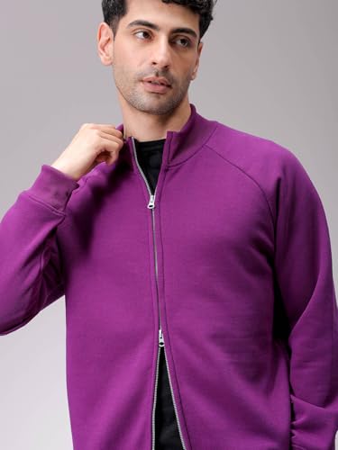 Image of The Indian Garage Co Men Relaxed Fit Solid High Neck Front Open High Neck Sweatshirt