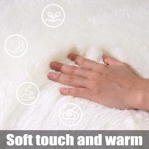 KING DARE 5x7 Cream Fuzzy Rug, Fluffy Soft Shaggy Plush Furry Floor Carpet Washable Non-Slip Modern Area Rugs for Living Room Bedroom Dorm Kids Room Home Aesthetic Decor