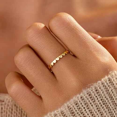 Dainty Heart Rings for Women 925 Sterling Silver 14K Gold Plated Eternity Band Rings Promise Rings for Her Wedding Band Rings Jewelry Birthday Christmas Gifts2