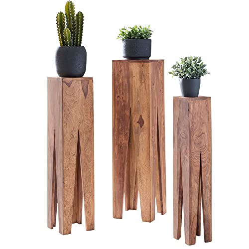 FineBuy Tables gigognes Ensemble Trois pièces Bois Massif Acacia 25 x 100 x 25 cm | Table d'appoint Style Maison de Campagne | Meubles en Bois Table Basse | Table de Salon colonnes