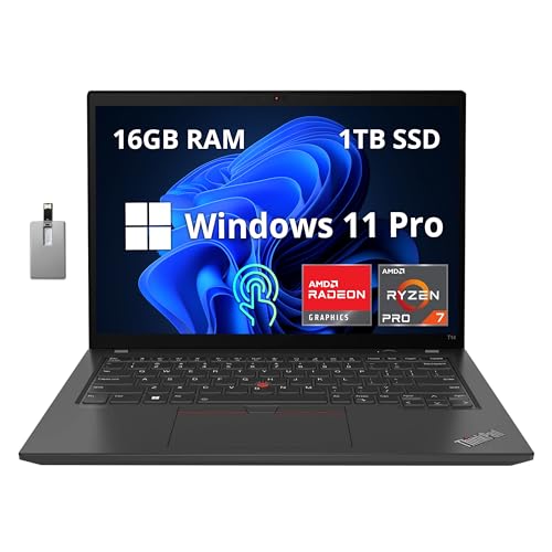 Image of Lenovo ThinkPad T14s Gen 3 Business Laptop, 14 inch FHD IPS Touchscreen, AMD Ryzen 7 PRO 6850U Octa-core Processor, 16GB RAM, 1TB SSD, WiFi, Bluetooth, Webcam, Win 11 Pro, Black, 32GB Hotface USB Card