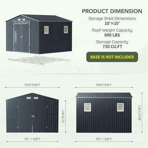 10x10 FT Outdoor Metal Storage Shed, Double Swing Doors, 2 Clear Windows,Tool Shed for Garden, Patio, Backyard Nightblue - Image 3
