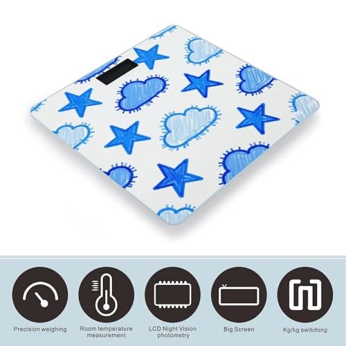 Báscula digital de baño con diseño blanco y azul con pantalla LCD miniatura 3