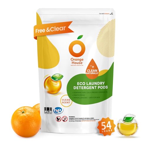 ORANGE HOUSE Laundry Detergent Pods, Natural Plant-Based Detergent with Orange Oil｜Hypoallergenic...