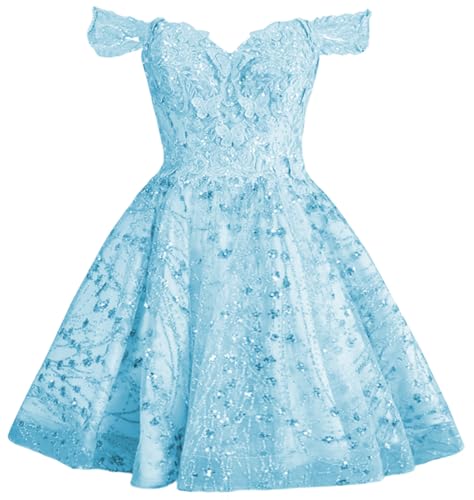 Youjiayi 3D Butterfly Short Homecoming Dresses Sparkly Sequin Prom Dress for Teens Off Shoulder DAMA Dress for Quinceanera