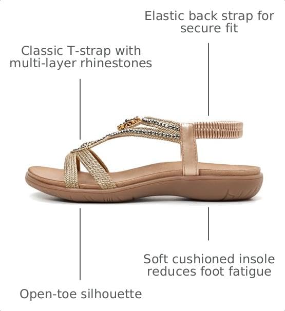 Image of UBFEN Womens Rhinestone Flat Sandals Comfortable Vacation Bohemian Style