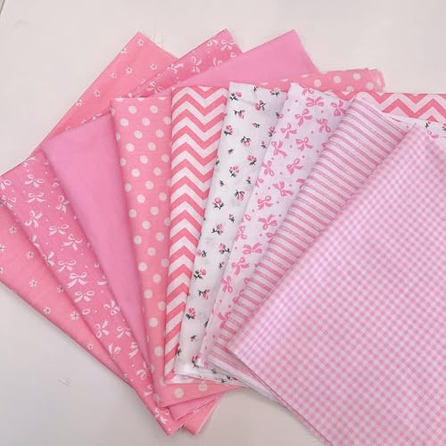 Image of Cotton Fabric DIY Making Supplies Quilting Patchwork Fabric Fat Quarter Bundles DIY for Quilting Cotton Patchwork Cushions (14pcs Light Pink, 20 inch x 20 inch)