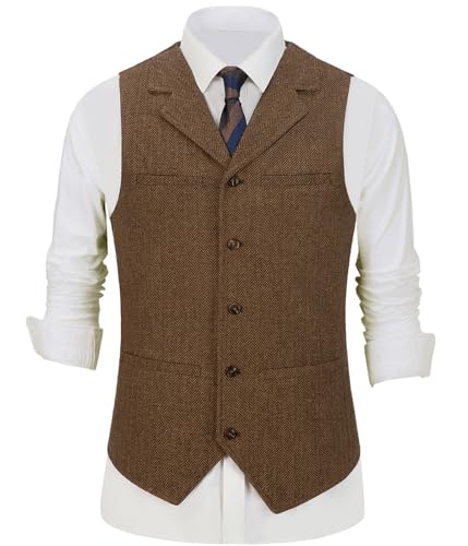 Hunting Aged Mens Tweed Vests Herringbone Waistcoats Retro Casual Wedding Wool Business Vests2
