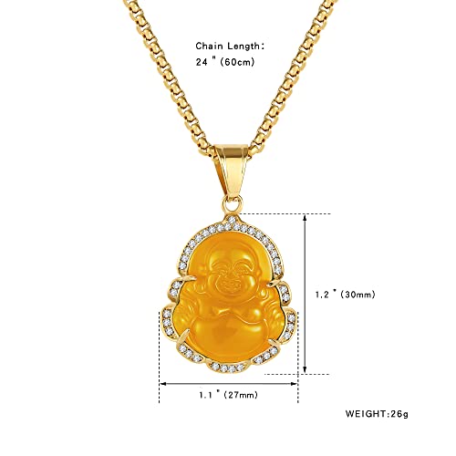 P.BLAKE Laughing Buddha Buddah Necklaces For Women Men, Ice Out Buddha Pendant For Men Women with Stainless Steel Gold Chain 24 inches