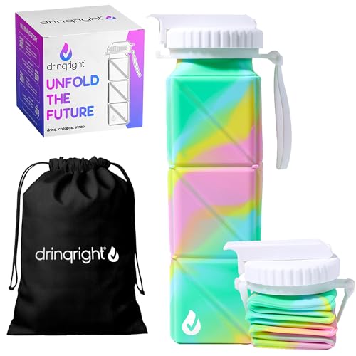 drinqright™ Collapsible Water Bottles | Foldable Water Bottle x Travel Water Bottle | Reusable Sports Silicone Folding Water Bottle | Waterbottles that roll/fold up (Mint/Pink) drinqright™ Collapsible Water Bottles | Foldable Water Bottle x Travel Water Bottle | Reusable Sports Silicone Folding Water Bottle | Waterbottles that roll/fold up (Mint/Pink)